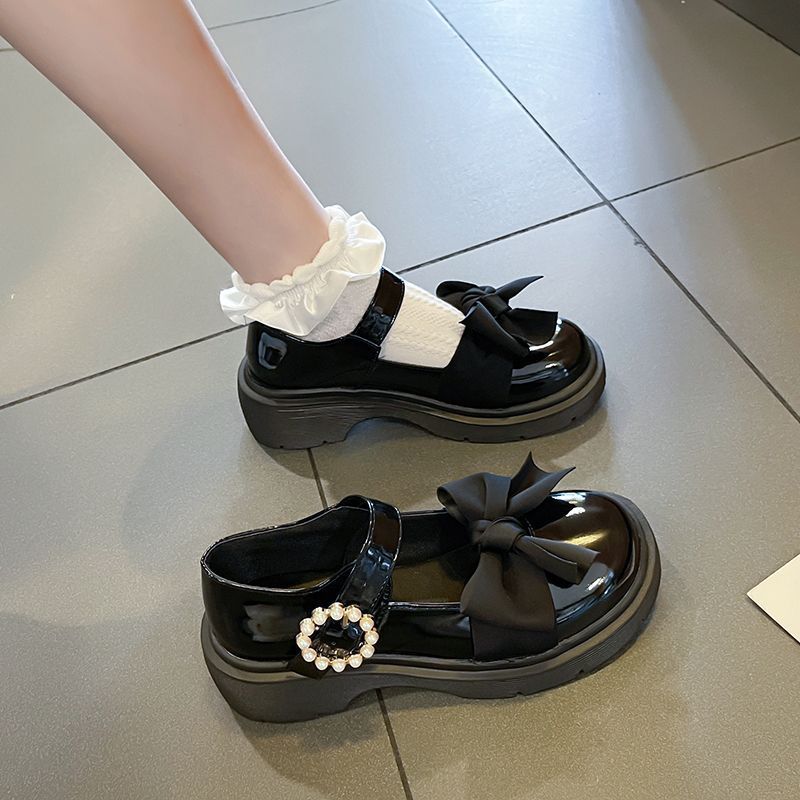Японские маленькие кожаные туфли женские летние новые в британском стиле с круглым носком милые мягкие для девочки универсальные туфли на платформе с бантом