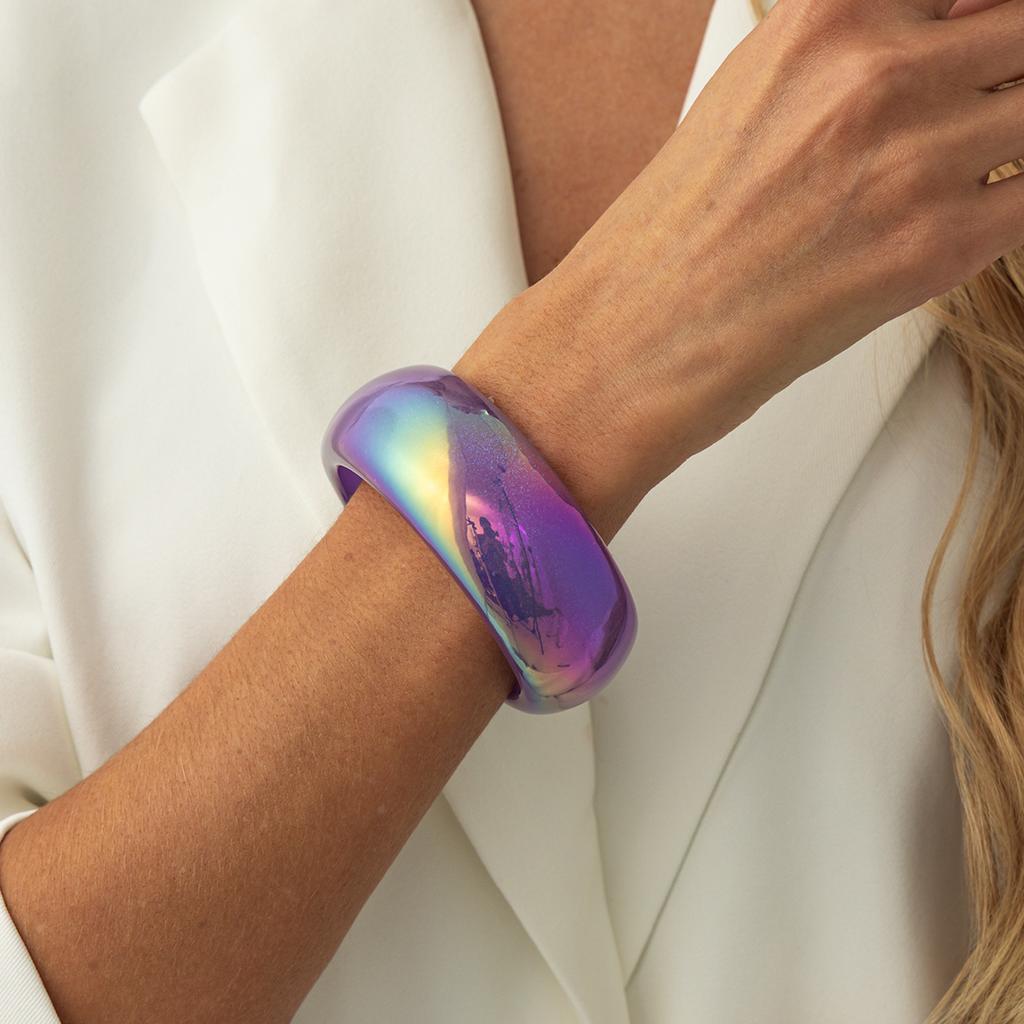 Ingemark 7 Colors Trendy Colorful Smooth Irregular Stacking Bangles for Women Y2K Resin Geometry Wide Bracelets New Yar Jewelry
