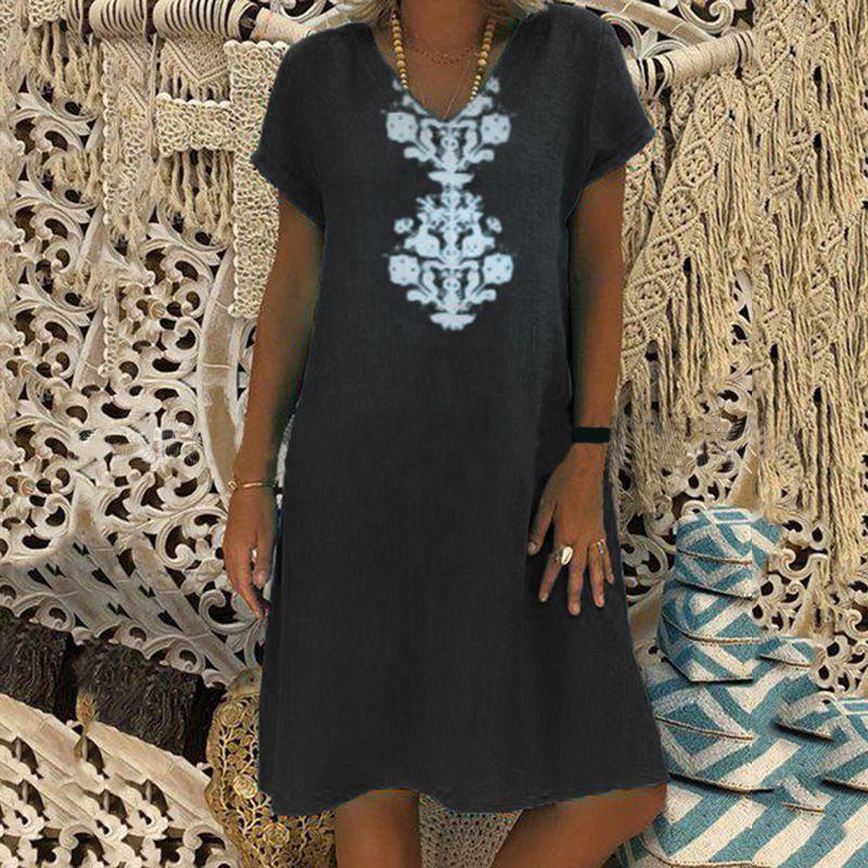 Premium Quality Women's Baggy Loose Short Sleeve V-neck Linen Kaftan Madi Dress For Effortless Beach Style