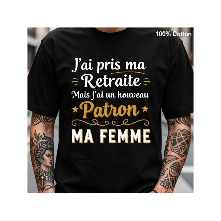 Men'S Funny French Retirement T-Shirt 'J'Etais Un Boss - Mari (I'M A Retired Boss & Husband)' - 100% 180Gsm Soft Retro Lettering And French Text