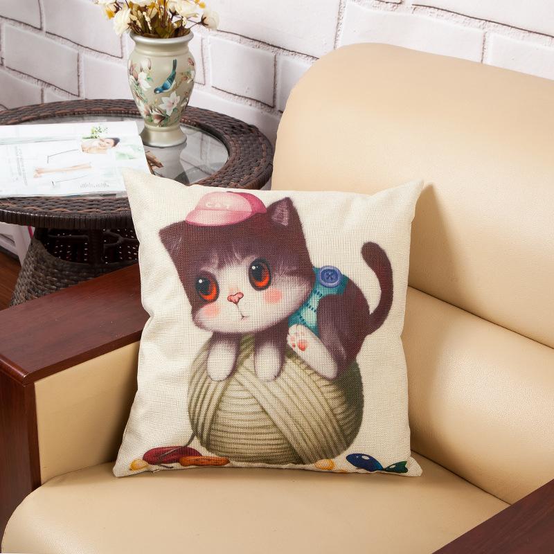 Cute Cat Pillow Case Lovely Cartoon Kitty Home Sofa Decorative Cushion Cover Cotton Linen Almofada Cojines Decorativos Pillowcas