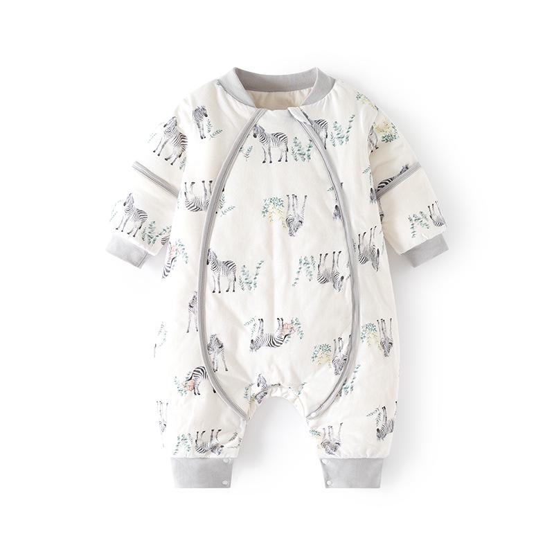 Спальный мешок для младенцев осень-зима: Пижама с подкладкой, раздельными штанинами, молнией для новорожденных, с защитой от ударов