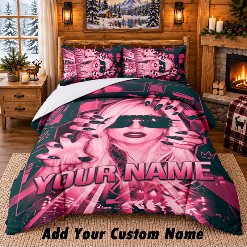 Lady Gaga Custom Name 3Pcs Bedding Set 1 Bed Sheet 2 Pillowcases Bedroom Home Decor
