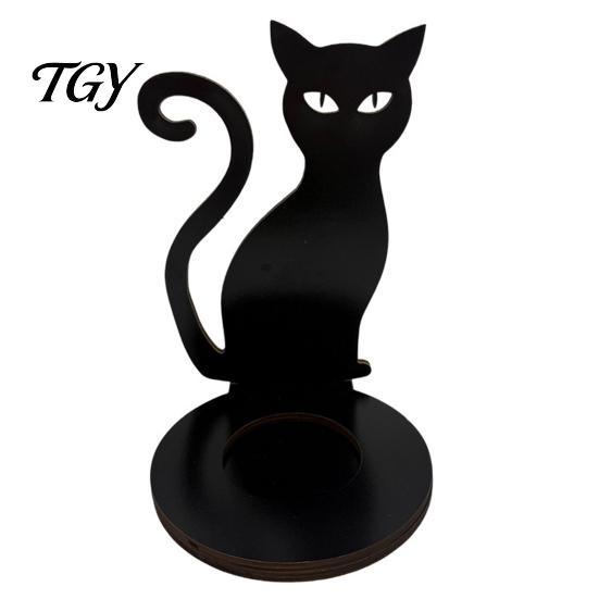 Unique Housewarming Gift Halloween Wooden Shadow Candle Holder, Scarecrow Bat Black Cat Ghost Silhouette Durable Garden Patio Decor Candlestick,