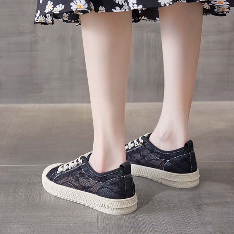Женская обувь на плоской подошве с сетчатым вырезом, дышащая парусиновая обувь с тонкой мягкой подошвой, простой повседневный стиль, весна-лето
