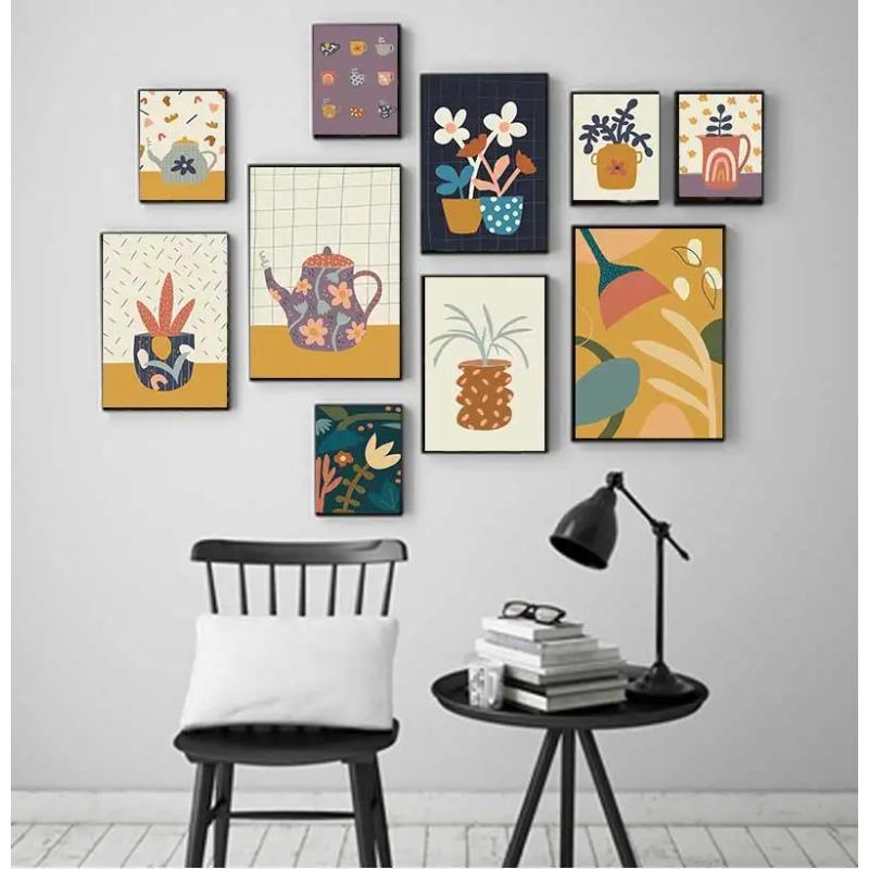 Boho Vase Teapot Flower Pot Plant Posters Prints Abstract Canvas Painting Nordic Wall Art Pictures Living Room Home Decor
