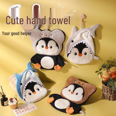 Пингвин Коралловый флис Ручное полотенце - Очень большое и толстое, Подвесное, Двойного назначения, Впитывающее воду, Быстросохнущее, Не линяет