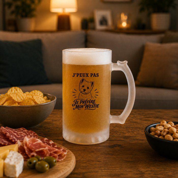 Chope à bière - PLANETEE - J'peux pas minimaliste - Givré - Verre trempé 470 ml - Motif Westie