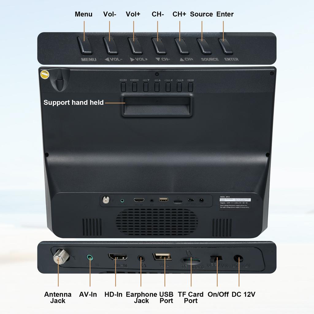 14-inch ATSC Digital TV Player Portable Car TV Television Multimedia Player FM Radio with Remote