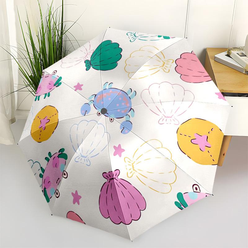 1pc Seashell Crab Automatic Opening/Closing Folding Umbrella with 8 Ribs,Windproof Portable Sunshade Umbrella Holiday gift yy260401005