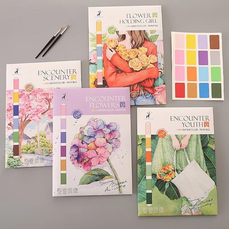 Портативный альбом для акварельной живописи 4 листа Книжка-раскраска с кистью Книга для гуаши Детская книга для рисования граффити Канцелярские товары