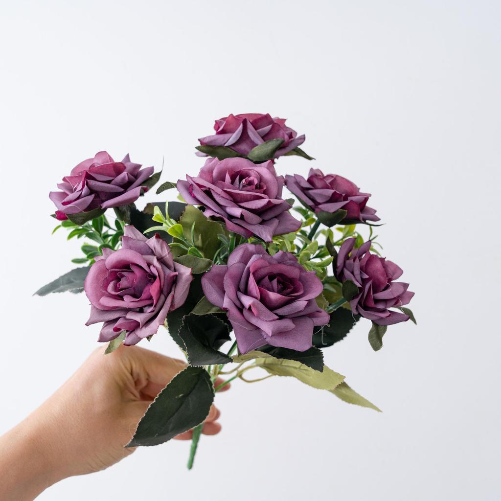 INS Style Handheld Artificial Rose and Greenery Bouquet for Wedding Decoration
