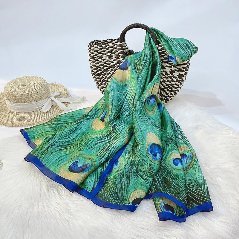 Women Scarf Color Pattern Sunscreen Shawl Simple Satin Mid-length Silky Scarf