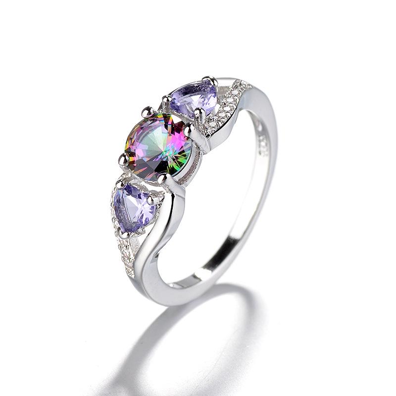 Zhenrong Women's Colorful Heart-Shaped Rings - Trendy European & American Fashion Jewelry