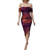 Women's Ruched Party Bodycon Midi Dress Strapless Dress Printed Backless Slit