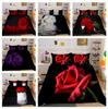 3D цветок черный фон комплект постельного белья роза пододеяльник наволочка двуспальная кровать полноразмерное покрывало моющаяся молния удобное украшение дома