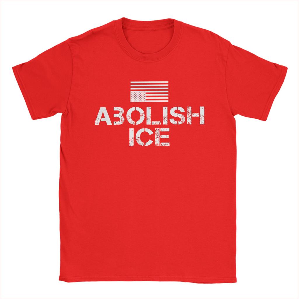 Abolish ICE America in Distress Inverted American Flag T Shirts Men Cotton Vintage TShirt Crewneck Tees Short Sleeve Clothing