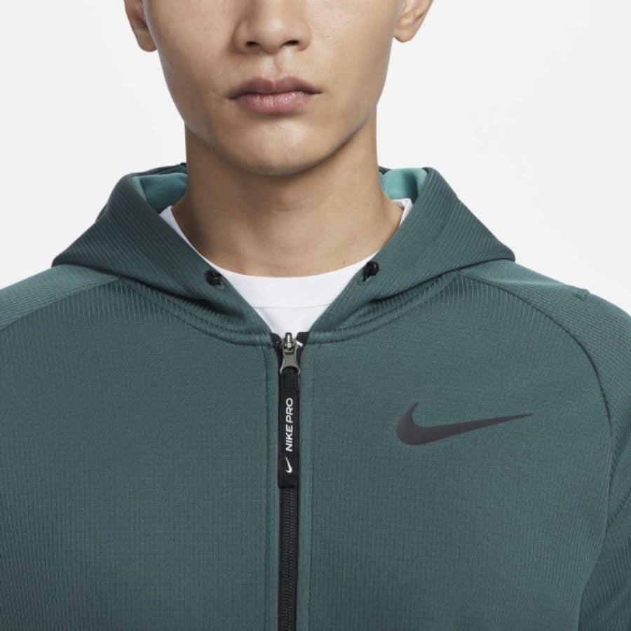 Nike Pro Therma-Fit однотонная куртка с капюшоном на молнии с логотипом, мужская верхняя одежда, выцветший, еловый, зеленый DD2125-309