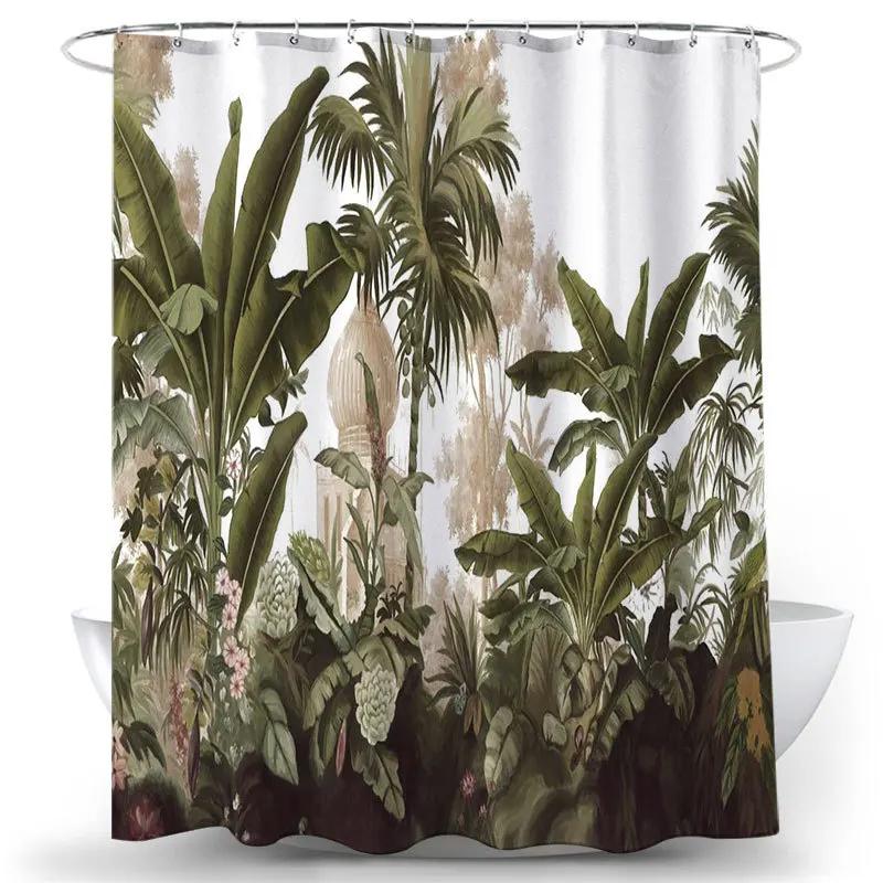Занавеска для душа с тропическими растениями, зеленые листья, водонепроницаемая полиэстеровая занавеска для ванной комнаты, украшение для ванной в скандинавском стиле с крючком
