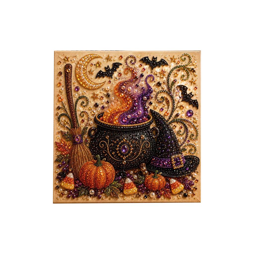 DIY Halloween Pearl Art Kit Magic Broom Potion, 3D Retro Halloween Wall Art Pearl Painting