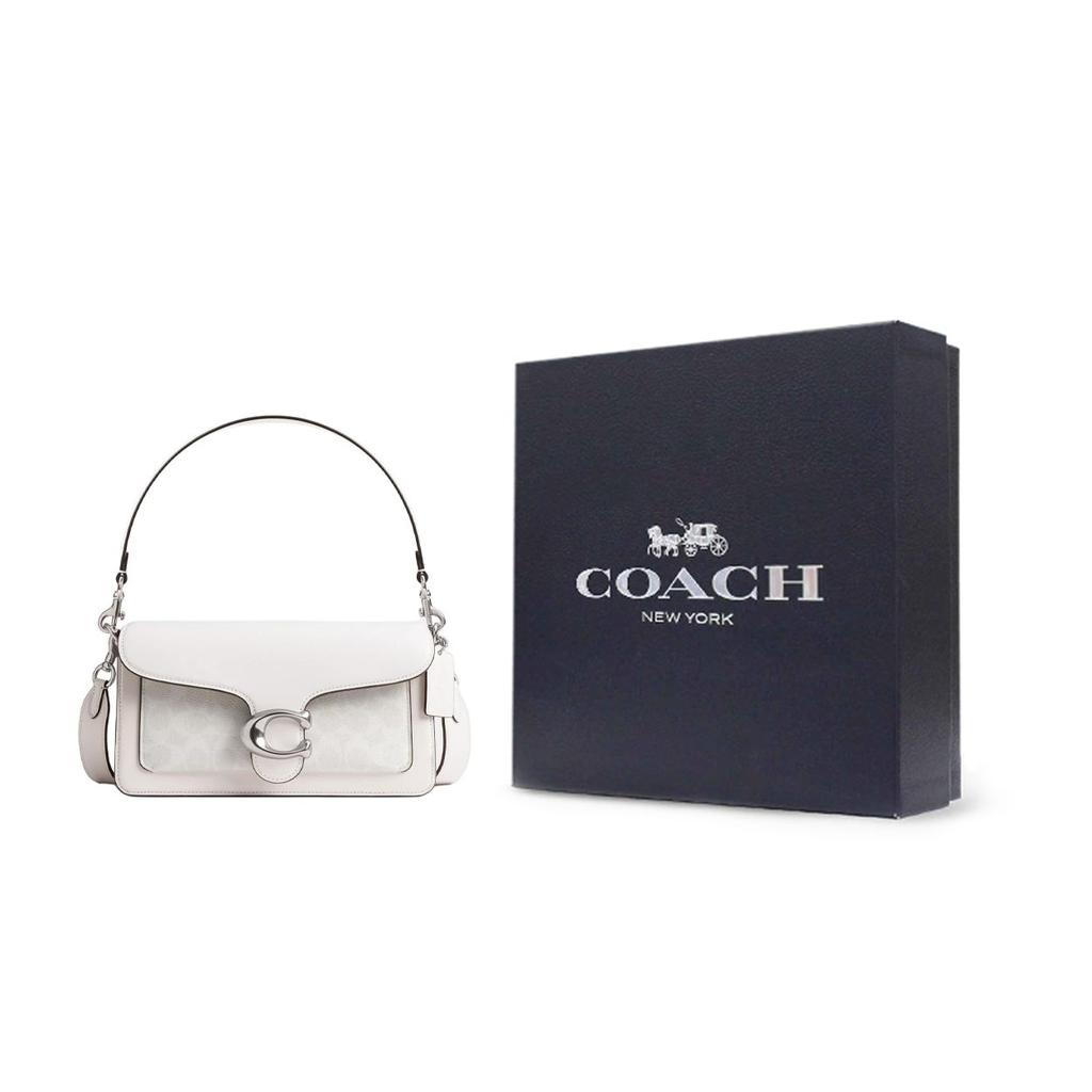 Coach Полосатый 26 Съемный плечевой ремень Застежка-кнопка Кожаная сумка через плечо Средний Женская сумка через плечо Слоновая кость CI032-LHXUN