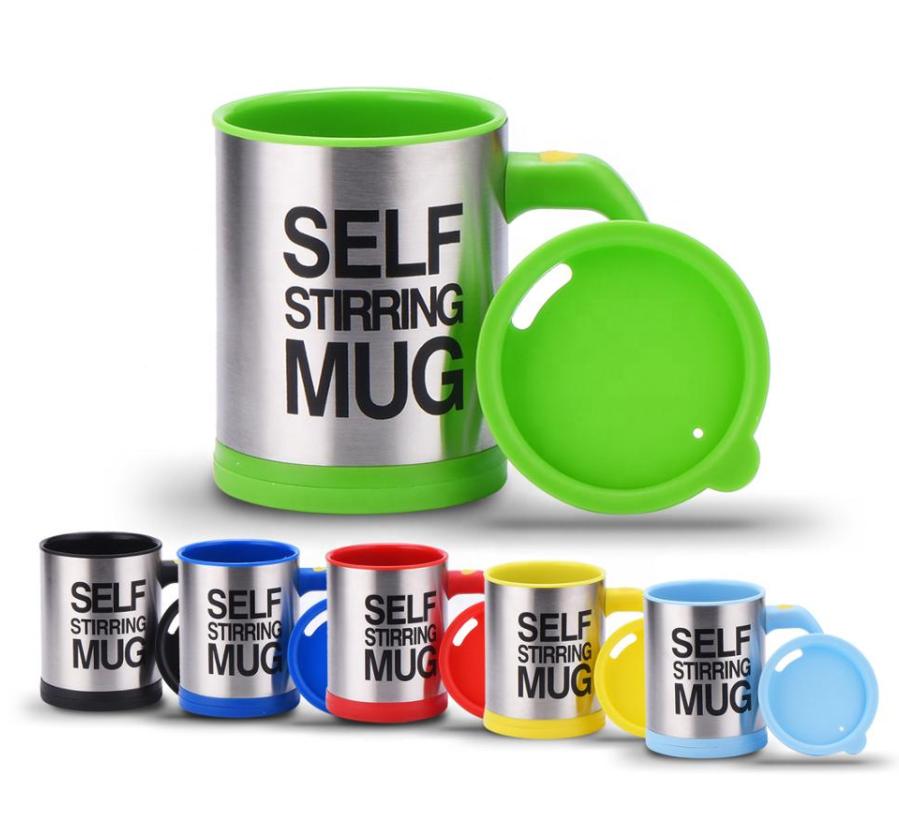14oz 400ml Double Wall Stainless Steel Milk Cup With Lid Handle for Kids Adults Coffee Tumbler Auto Self Stirring Mug