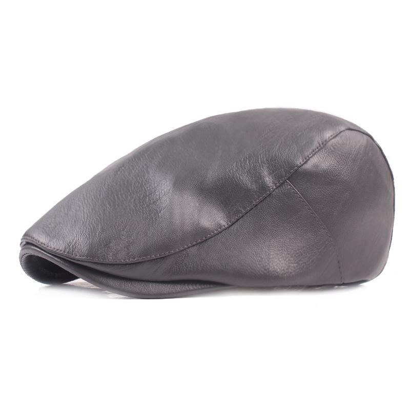 Leather Duckbill Hat Men's Leather Hat PU Forward Hat Artistic Youth Beret Middle-aged Leather Hat Men's Hat