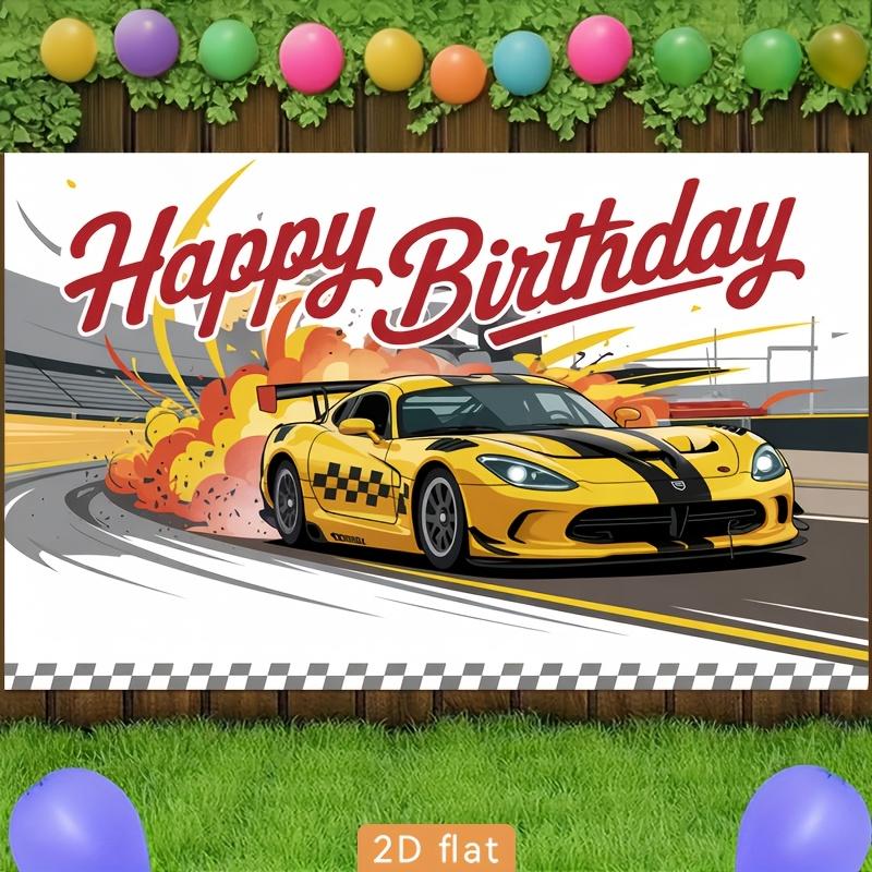 2D plane, yellow racing car birthday celebration background fabric, event decoration, room decoration, polyester fiber