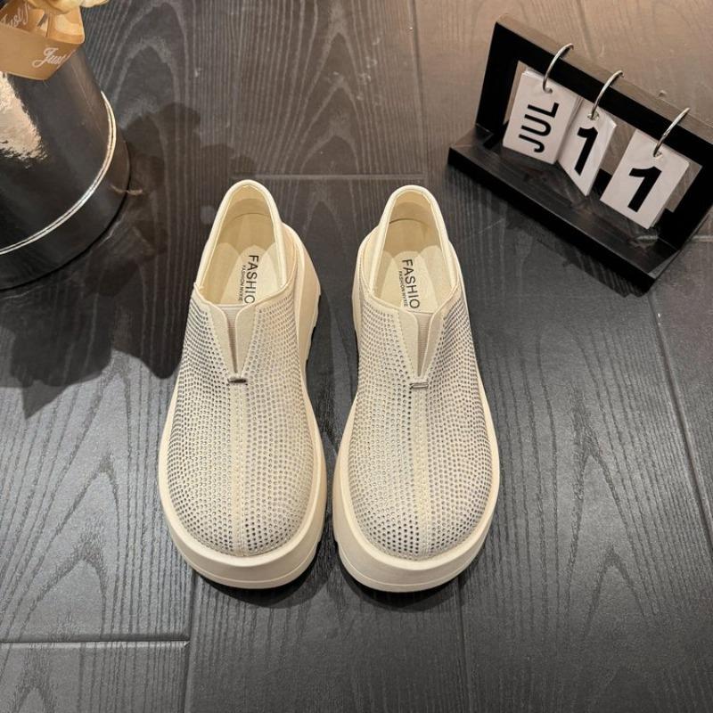 Fashion Two-wear Rhinestone Platform Shoes 2025 Summer One-foot Slip New Platform Casual Versatile Single Shoes for Women