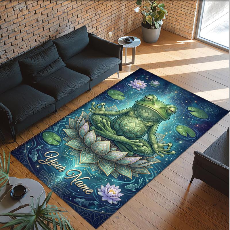 Frog Theme Crystal Velvet Floor Rug Personalized Custom Name Text Warm Carpet Home Decoration
