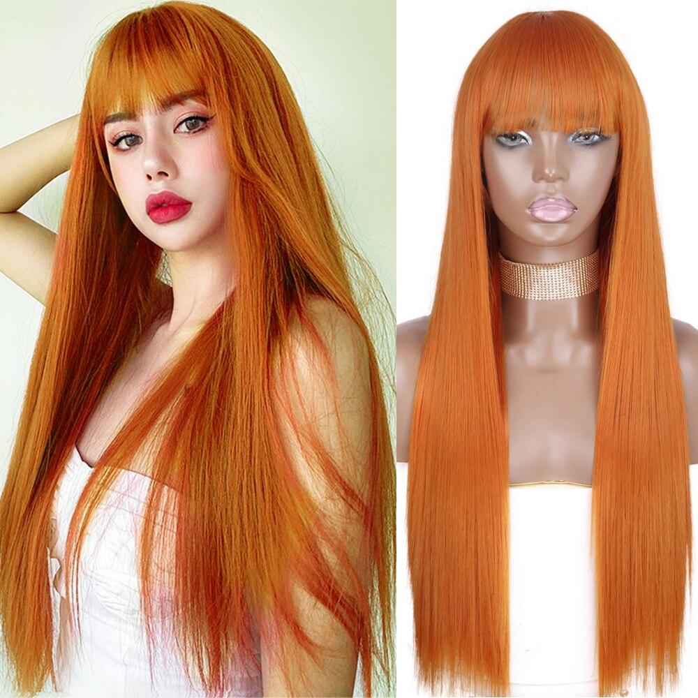 LISI HAIR Женский длинный черный, розовый парик для косплея с челкой, синтетические прямые волосы, длинный термостойкий оранжевый парик 28 дюймов, повседневная одежда