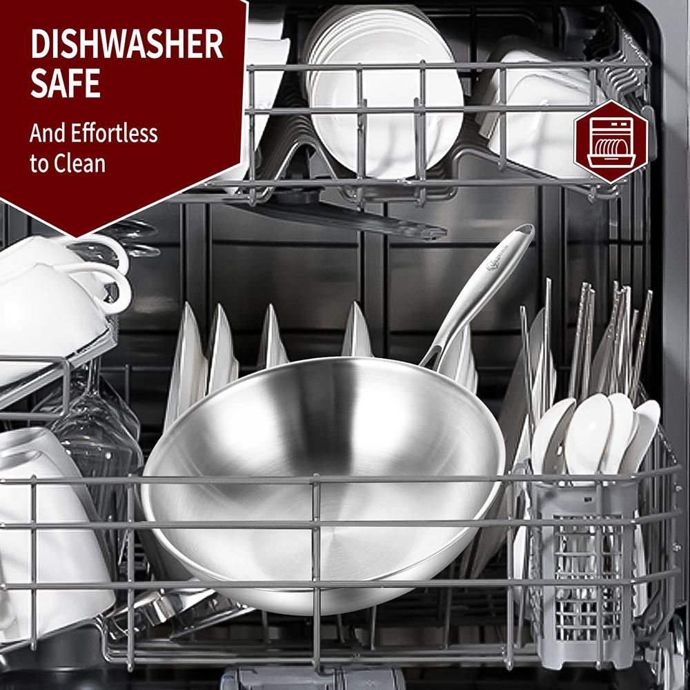 Трехслойная сковорода-вок из нержавеющей стали с крышкой, сковорода для жарки на индукционной плите, можно мыть в посудомоечной машине и использовать в духовке, съемная ручка