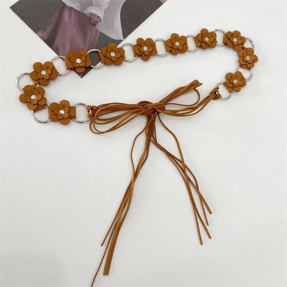 Цветочный кожаный пояс-веревка Винтажное платье Джинсовый ремень Нишевый женский ремень Украшение для талии