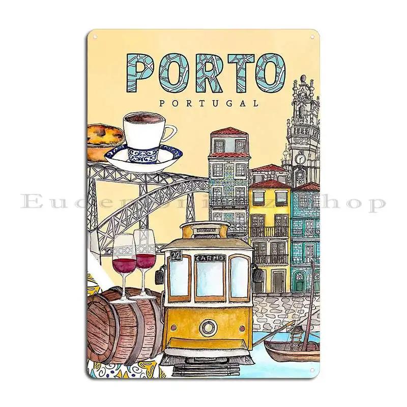 Porto Iconic Views D Luis Bridge Illustration PORTO PORTUGAL Metal Plaque Design Wall Mural Design Custom Pub Tin Sign Poster