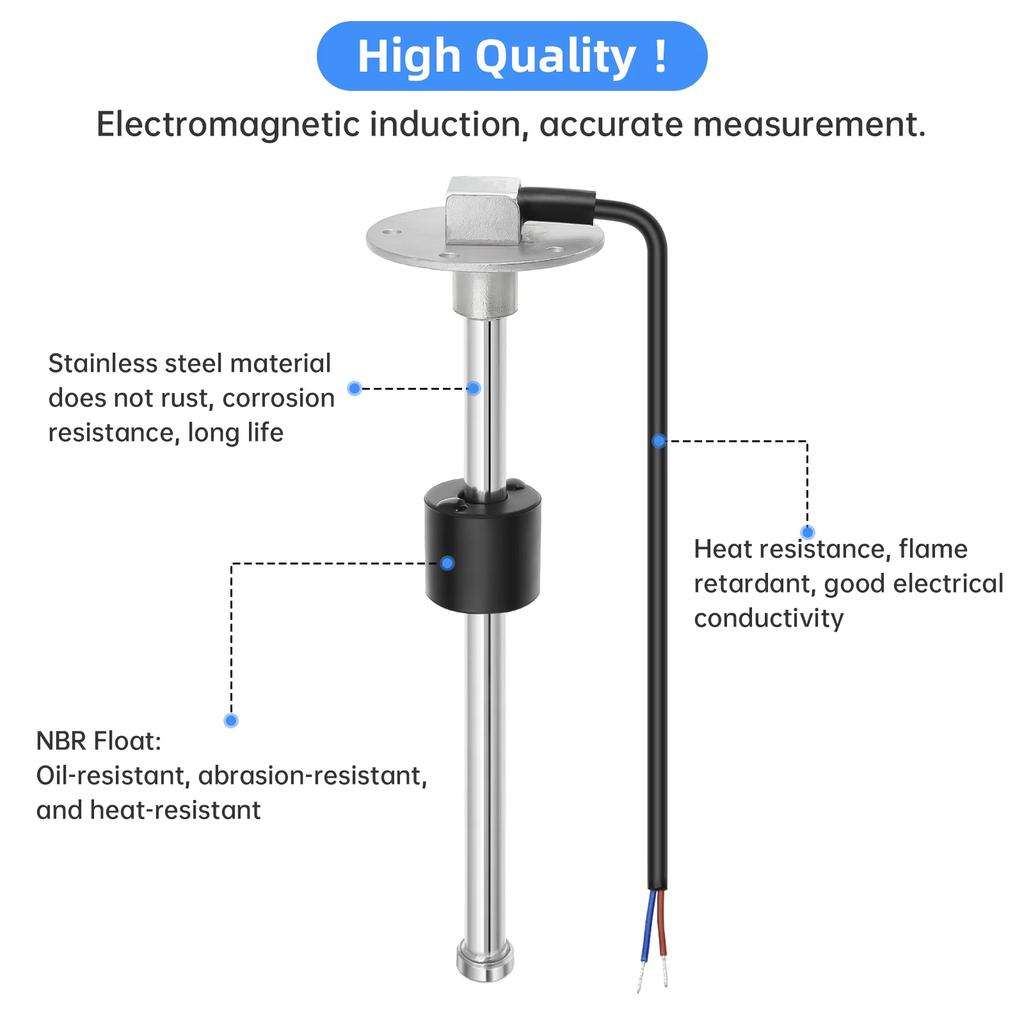 0-190 Ohm 2" 52MM Fuel Level Gauge with Alarm+Stainless Steel Fuel Level Sensor 100-600mm for Gasoline Diesel Boat Car 12V24V