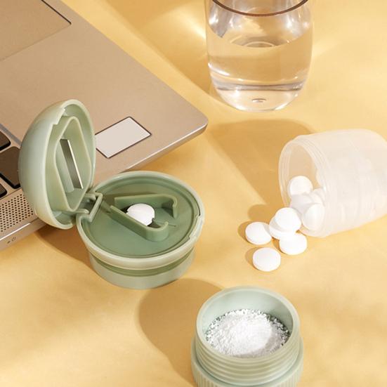 4-in-1 Pill Crusher Cutter with Stainless Steel Blade V-Shaped Splitter Drinking Cup Pill Grinder