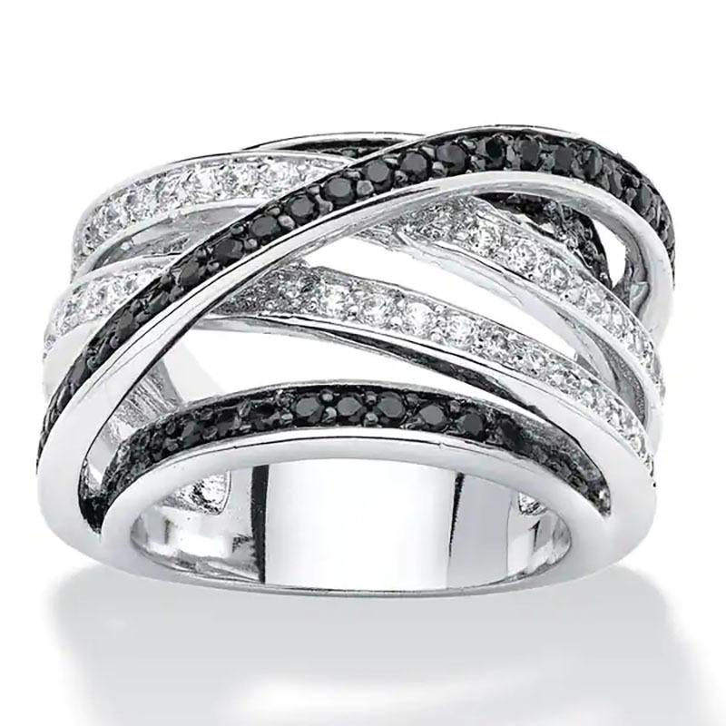 Luxury Female Punk Black Zircon Ring Silver Color Wedding Rings For Women Charm Trendy White Rhinestone Engagement Ring
