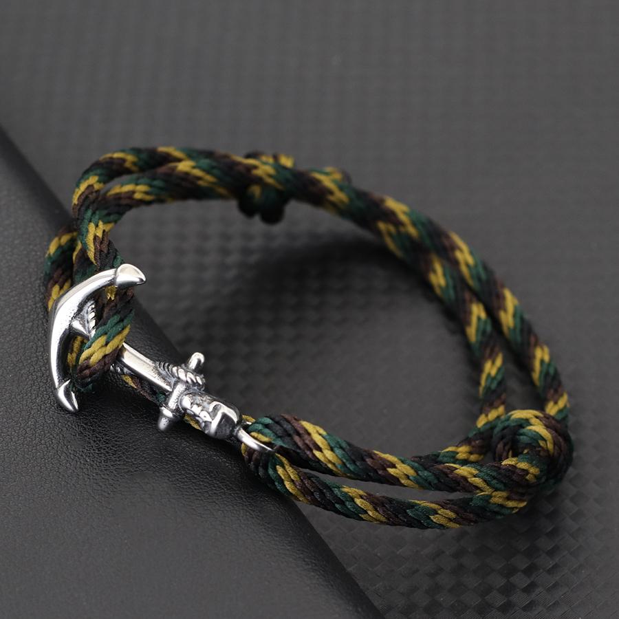 Navy Style Silver Anchor Bracelet Handmade Braided Multi-Layer Braslet Nautical Surf Viking Colorful Rope Couple Jewelry
