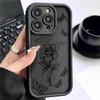 Чехол для iPhone 14-17 Pro Max с дизайном эскиза розы - Черная версия с канавками