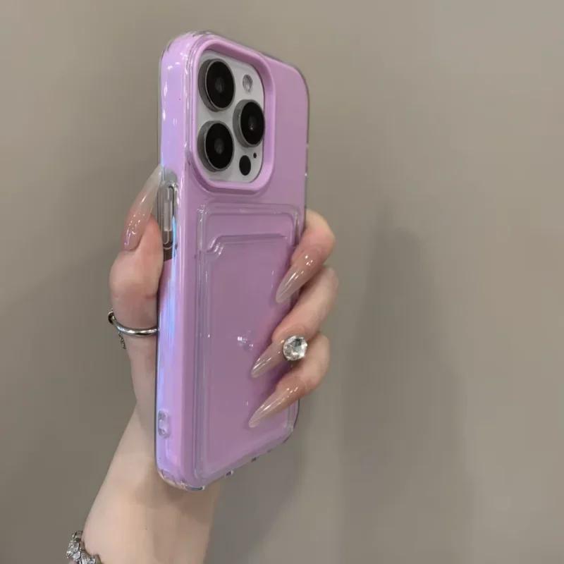 Чехол-кошелек 2-в-1 с держателем для карт для iPhone 17 Air 16 15 14 13 12 Pro Max 11, Конфетный цвет, Прозрачный, с зажимом для фото, Сумка-чехол
