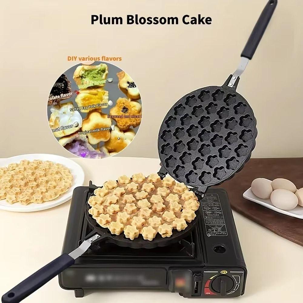 Double-Sided Bubble Waffle Maker Long Handle Egg Waffler Iron Plum Blossom Cake Mold Home Bakery