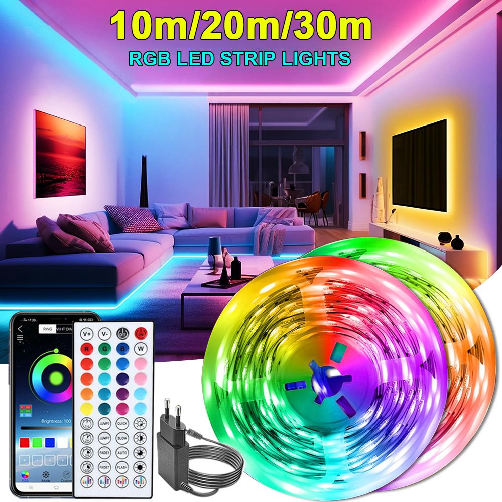 Светодиодная лента 10м 20м 30м Синхронизация с музыкой RGB Светодиодная лента Лента для украшения комнаты дома вечеринки Подсветка телевизора Гибкая лента