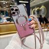 Магнитный чехол с ремешком через плечо с градиентом и блестками для iPhone 14 13 12 11 Pro Max/Samsung S23 S22 Ultra S21 Plus Magsafe с покрытием, мягкая задняя крышка из ТПУ