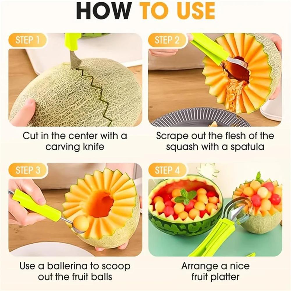 3-in-1 Stainless Steel Fruit Cutter Fruit Carving Cutting Multifunctional Set Kitchen Gadget Essential Kitchen Accessories