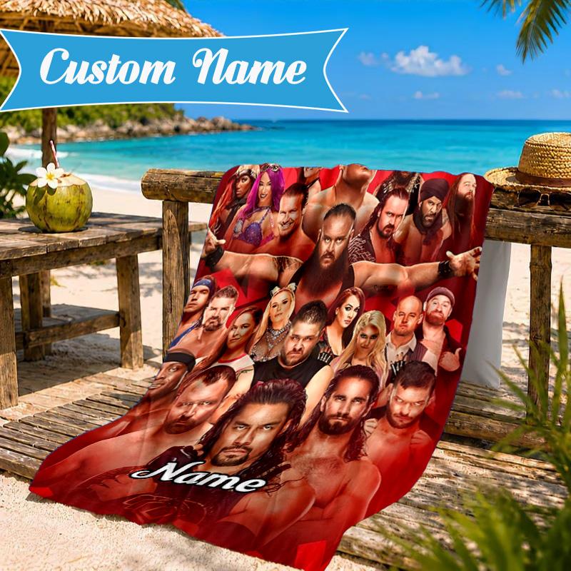 Custom Name wrestling Superstars Collage Beach Towel Microfiber Beach Towel, Lightweight and Quick-Dry, for Summer Travel, Swimming Pool Gift