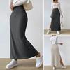 Maxi Skirt with Side Slits High-Waisted Ribbed Long Skirt Solid Color Hip Wrapped Autumn Winter Long Skirt