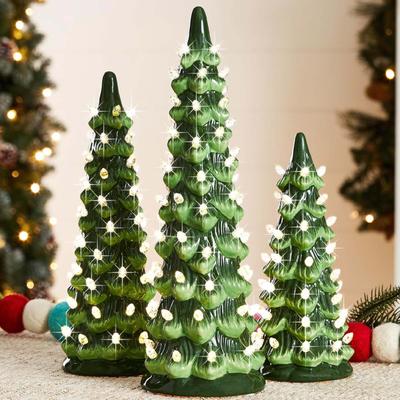 Рождественские украшения Елка Светодиодная Теплый/Разноцветный Свет Ручная роспись Смола Рождественская елка для Рождества Дома Настольная 20 25 30 см