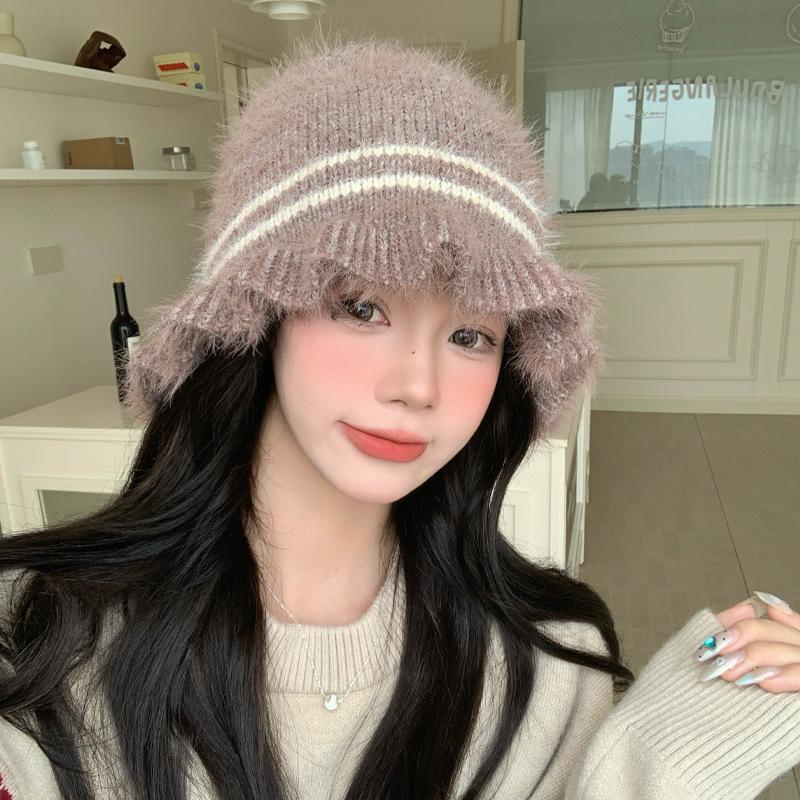 Японские осенне-зимние шапки для женщин с бархатным кроличьим мехом, теплая шапка, универсальная, ветрозащитная, с защитой ушей, вязаная шапка, шерстяная шапка с кружевом