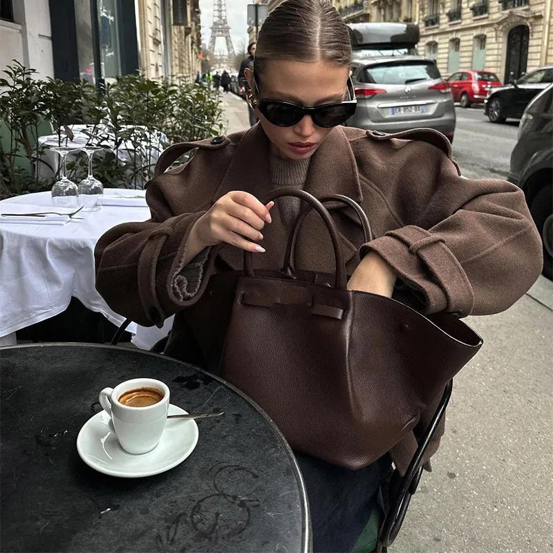 Однотонное двубортное женское пальто с лацканами, длинными рукавами, карманами, женский короткий пиджак 2025 года, весна-осень, верхняя одежда для офисной леди