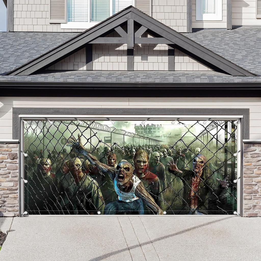 1PC 16x7ft Halloween Zombie Garage Door Banner Decorations